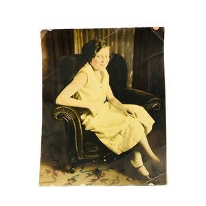 Antique Photo of Graceful Woman in White Dress Sitting on a Chair Early 1920’s
